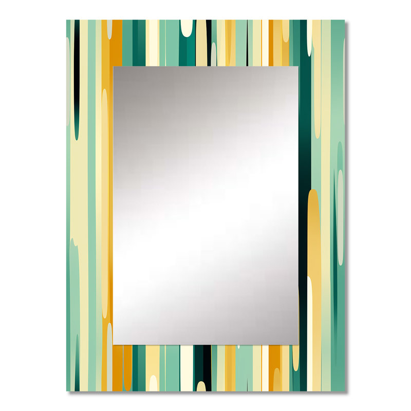 Atai Jungle vert et jaune rayé motif - miroir mural décoratif rayé, rayé, grand miroir abstrait, art imprimé en métal