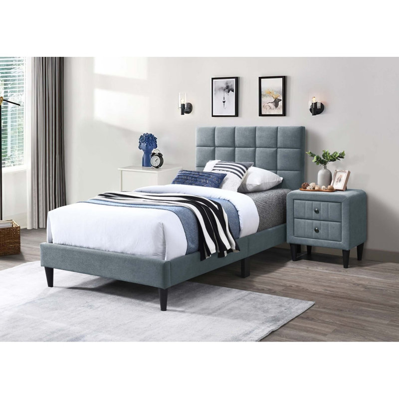 Mobilier de chambre à coucher avec lit plateforme moderne, Gris