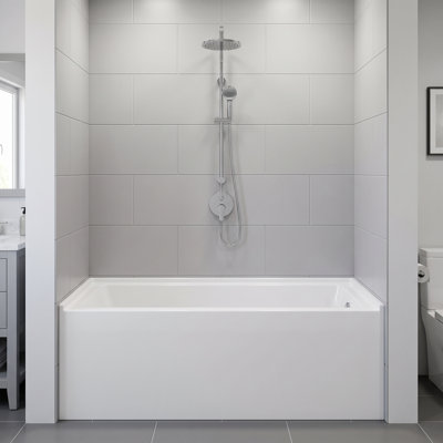 60" x 32" Acrylic Contemporary Alcove rectangular Bathtub, Advanced Ergonomic Design with Chrome Hand-Twist Drain, Glossy White