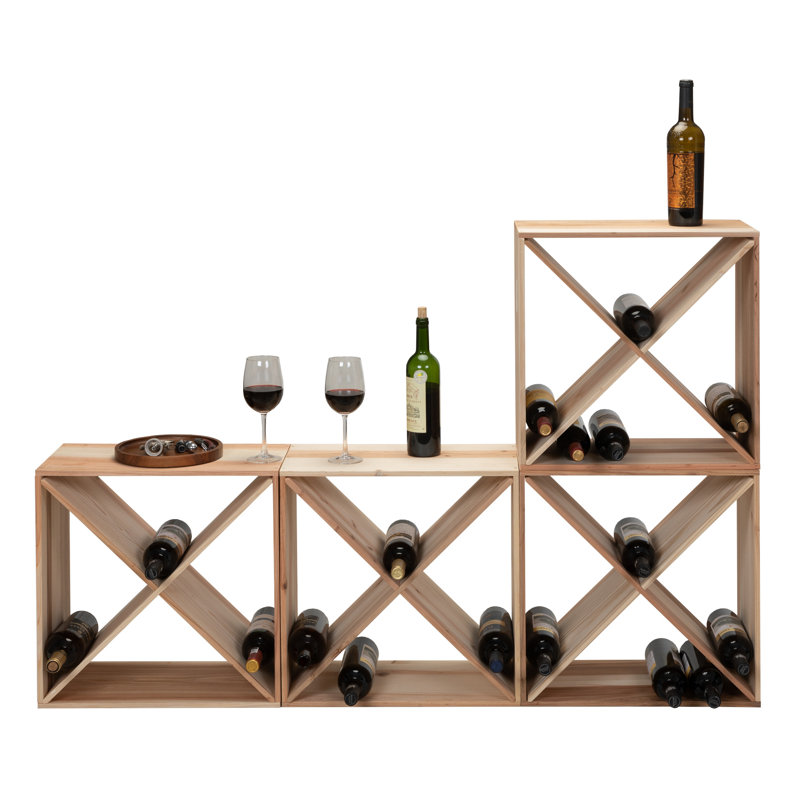 4 Pack Genesy 24 Bottle Solid Wood Floor Stackable Wine Bottle Rack, Light Brown