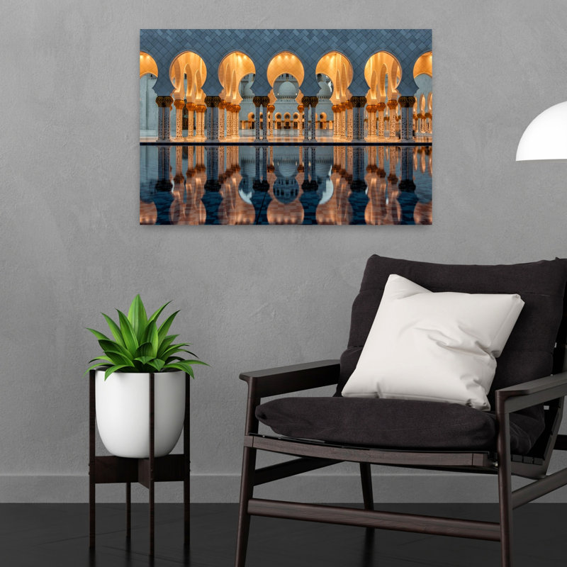 Grand Mosque Reflections Peaceful Serene Tranquil Architecture Wall Art Print 1 Piece Wrapped Canvas Wall Art
