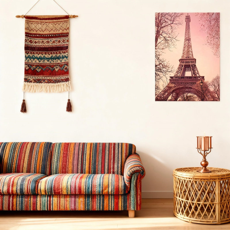Eiffel Tower Flower Branches Unframed Canvas Wall Art  24" X 32"
