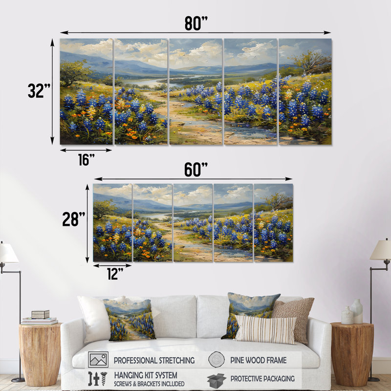 Blue Blue Meadow Charm Blue Bonnets VI - Ensemble de décorations murales Blue Bonnets, H 32 po x l 80 po