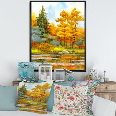 Forêt automnale au bord du lac I - Peinture sur toile