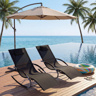 Outdoor Rocking Chair with Heavy Duty Iron Frame, Breathable Mesh Patio Recliner for Garden Porch Yard, Black