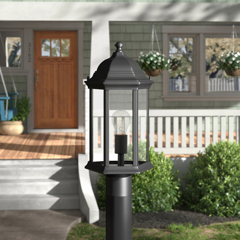 Lampadaire d'extérieur à une lumière Sevier , Noir/transparent, Noir