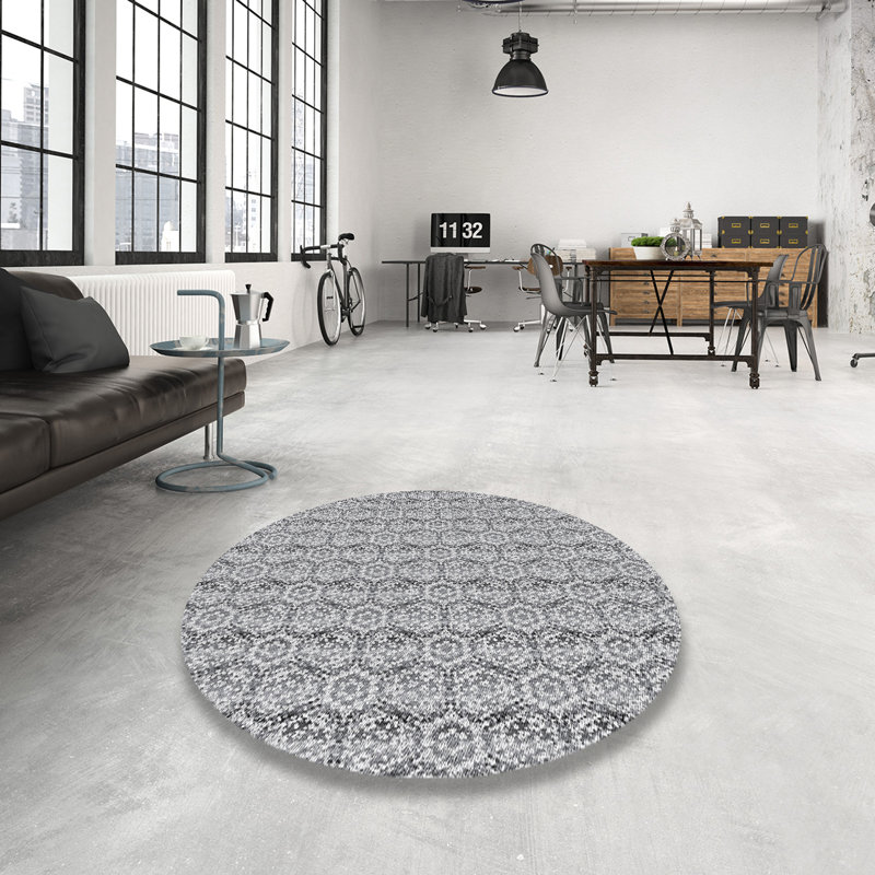 Tapis bleu / gris Power Loom, Rond 7 pi