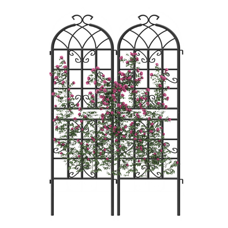Paquet de 2, treillis de jardin en métal enduit de métal noir 71 po x 20 po, motif papillon antirouille pour plantes grimpantes d'extérieur Roses, légumes, vignes, concombres