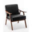 Fauteuil d'appoint moderne en bois massif, de style milieu du siècle, avec dossier, revêtement en cuir PU noir, idéal pour la chambre, le salon ou un coin lecture. Pieds enveloppants, revêtement en cuir, décoration intérieure, montage rapide inclus.