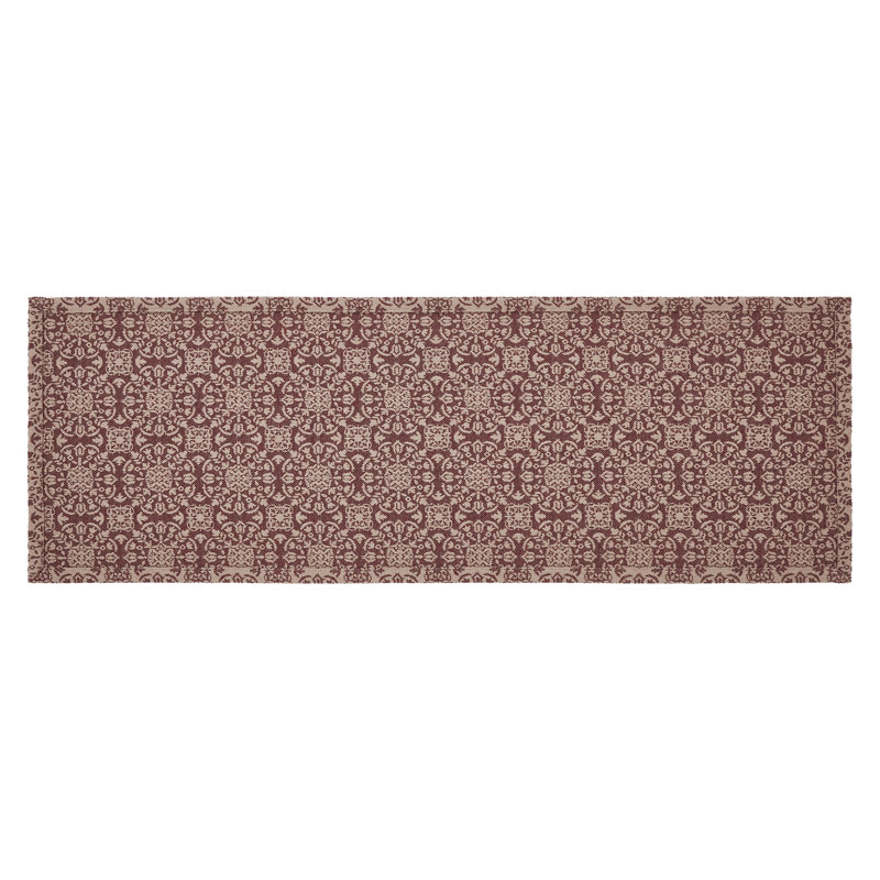  Custom House Rectangle Geometric Table Runner, Tan/Red, 36" x 12"