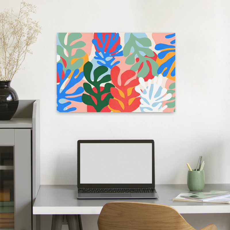 «Vibrant Organic Leaves», art coloré abstrait, océan, nature moderne, 16" H x 24" W
