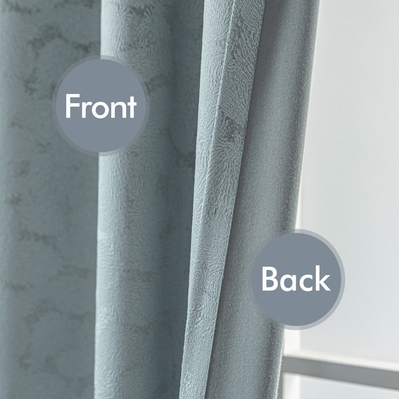 Paire de rideaux obscurcissant en velours à motif floral, Bleu pierre, L 52 po x L 96 po