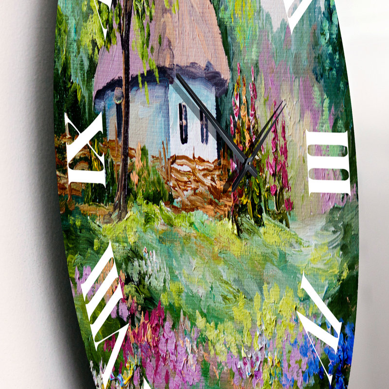 Maison sur la montagne avec des fleurs en fleurs I - Horloge murale traditionnelle, Petit