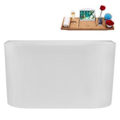 Baignoire autoportante en acrylique 47 ", plateau en bambou, drain Streamline