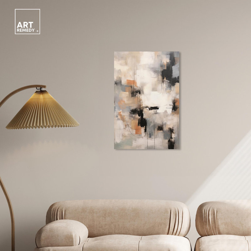 Muted Abstract Canvas Wall Art in Beige and Gray, 30" x 20"