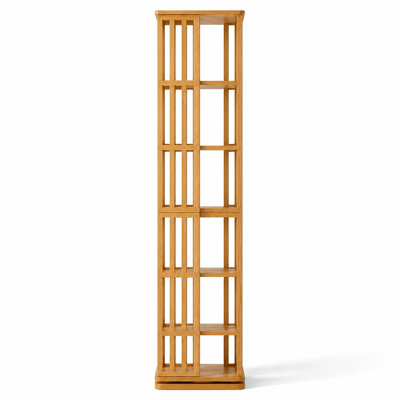 Rotating Bookshelf Tower, 360 Degree Display Spinning Bookcase, 6 Tier Bamboo Floor Standing Storage Rack, Narrow Wood Book Shelf Organizer, Space Saving Vertical Bookcase