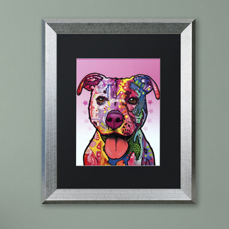 Cherish the pitbull, reproduction d’art sur toile encadrée, H 14 po x l 11 po x P 0,5 po, Cadre argenté, Noir
