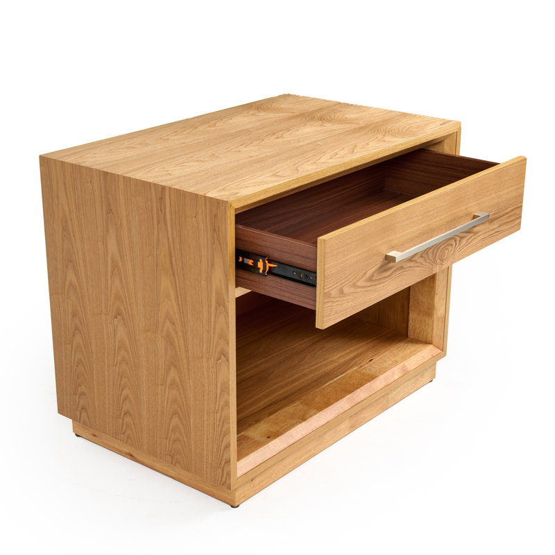 Table de chevet 32 pouces Noe Malia, 1 tiroir, 1 tablette, bois massif brun naturel