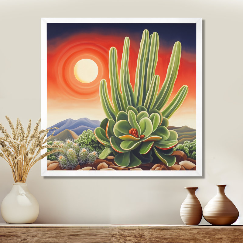 Cactus du désert, paysage I - art mural de cactus floral, salon, H 16 po x l 16 po, Blanc