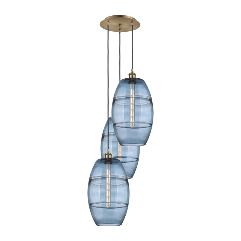 Dundrod 3 - Light Cluster Pendant, Antique Brass, 56.25" H x 16.5" W x 16.5" D, Princess Blue