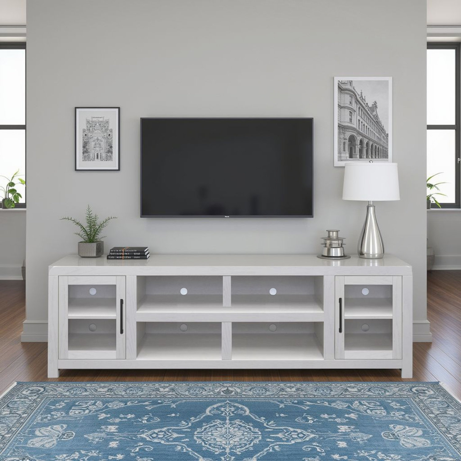 Hokku Designs Haven 82 inch TV Stand with Glass Doors, No Assembly ...