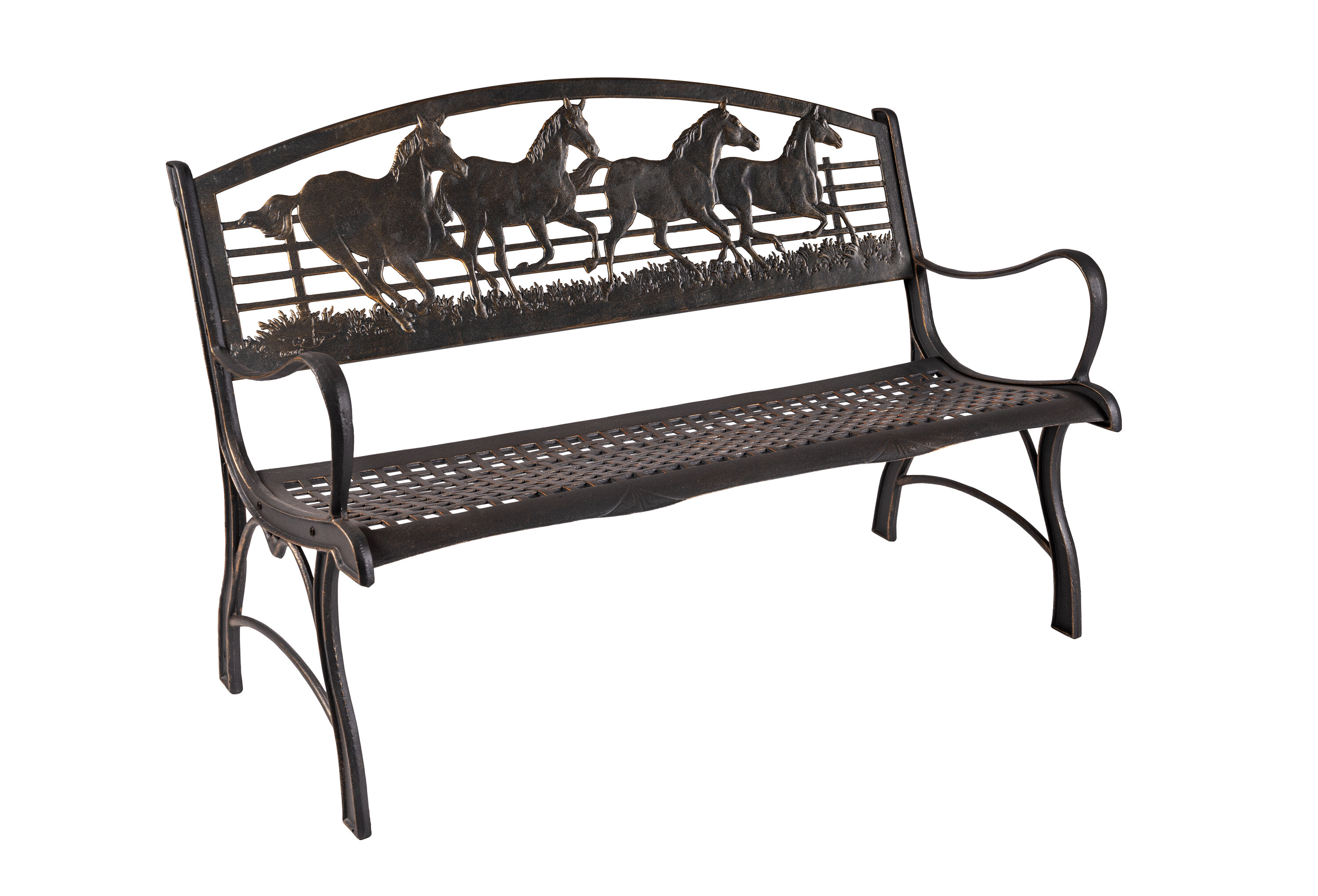 Gracie Oaks Carreen Running Horse Cast Iron Park Bench & Reviews | Wayfair