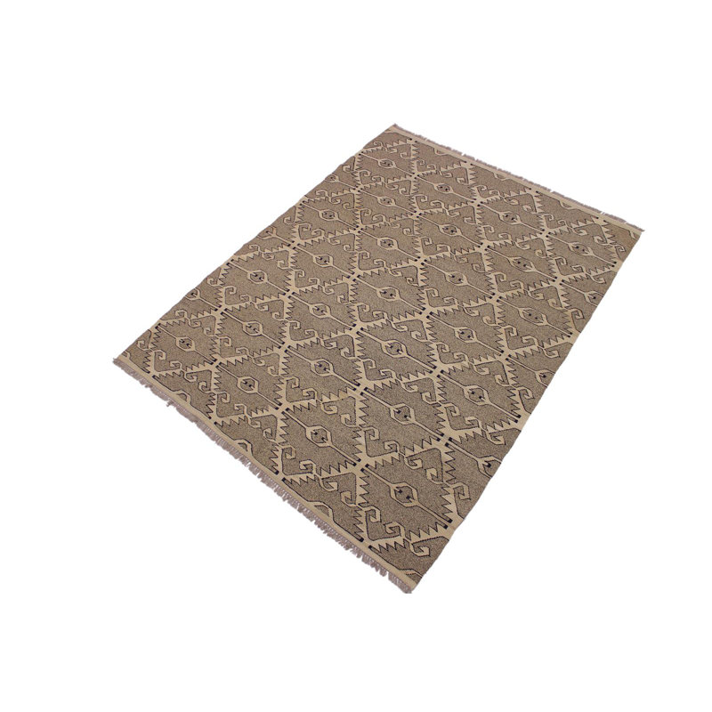 Tapis gris en laine noué à la main à motif géométrique 5 pi 11 po x 7 pi 10 po Madisan