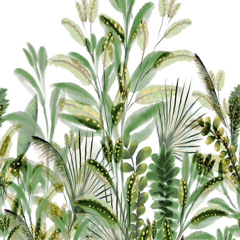 Orom II Collection Green Branched Leaves 62.5-inches wide x 9.18-feet high 3-panel Wall Mural