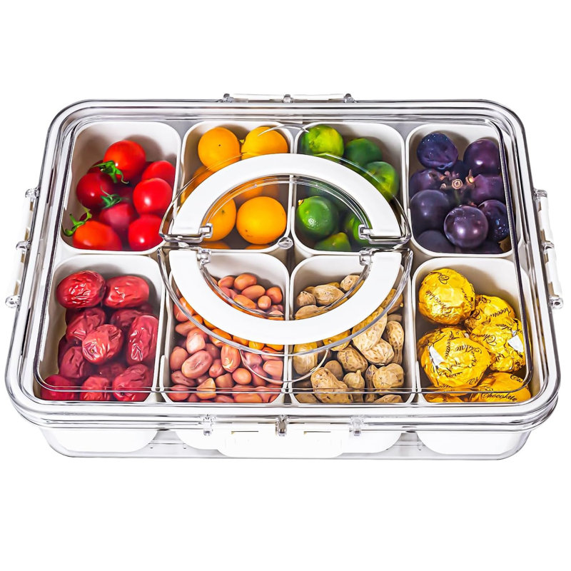 Djurre Divided Serving Tray with Lid and Handle, 8 Compartment Snackle Box