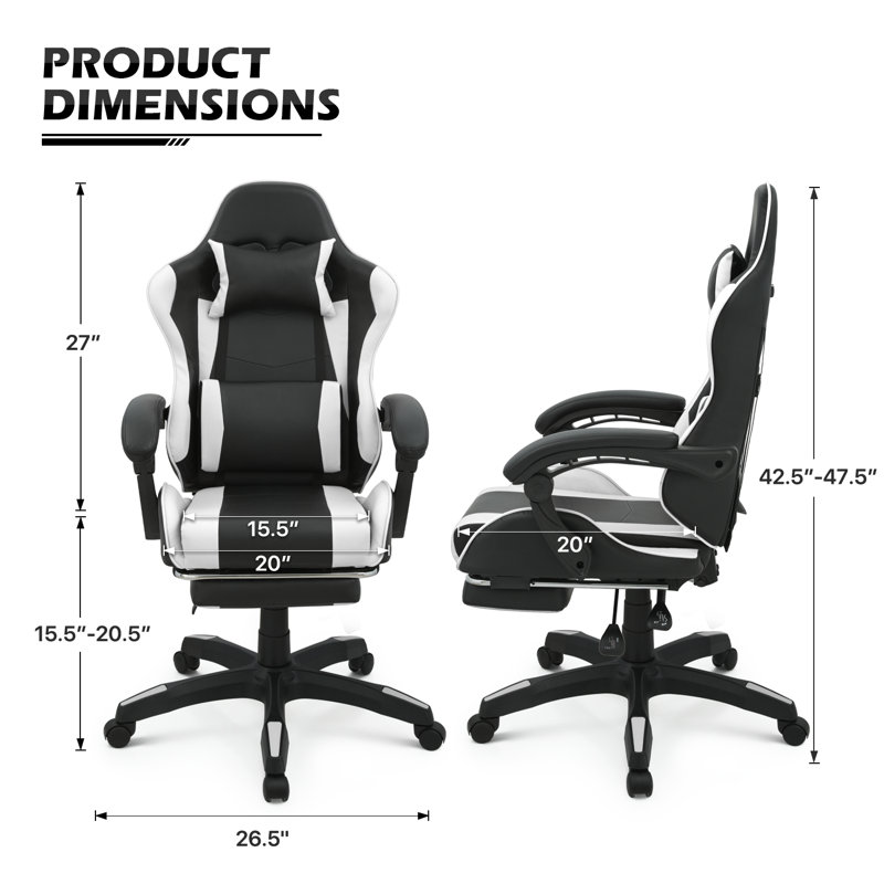 Gaming Desk and Computer Chair Set Home Office, White/Black