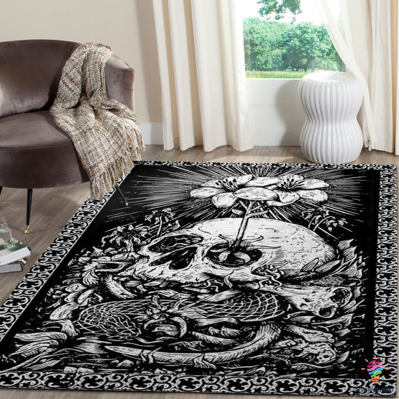 Tapis en chenille tissé à la main en noir / blanc Luzdari