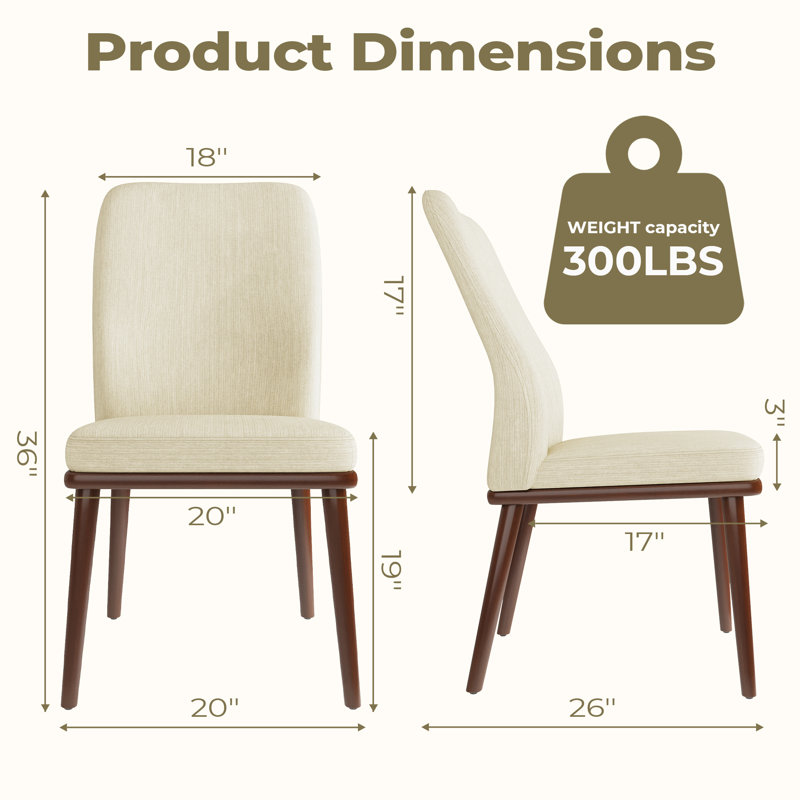 Upholstered Dining Chair with Metal Back and Solid Wood Legs, Beige
