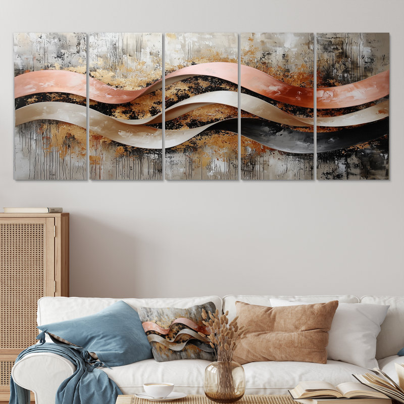 Kinetic Energy Of Optic aves I - Energy Art - Ensemble de décorations murales modernes, 5, H 32 po x l 80 po
