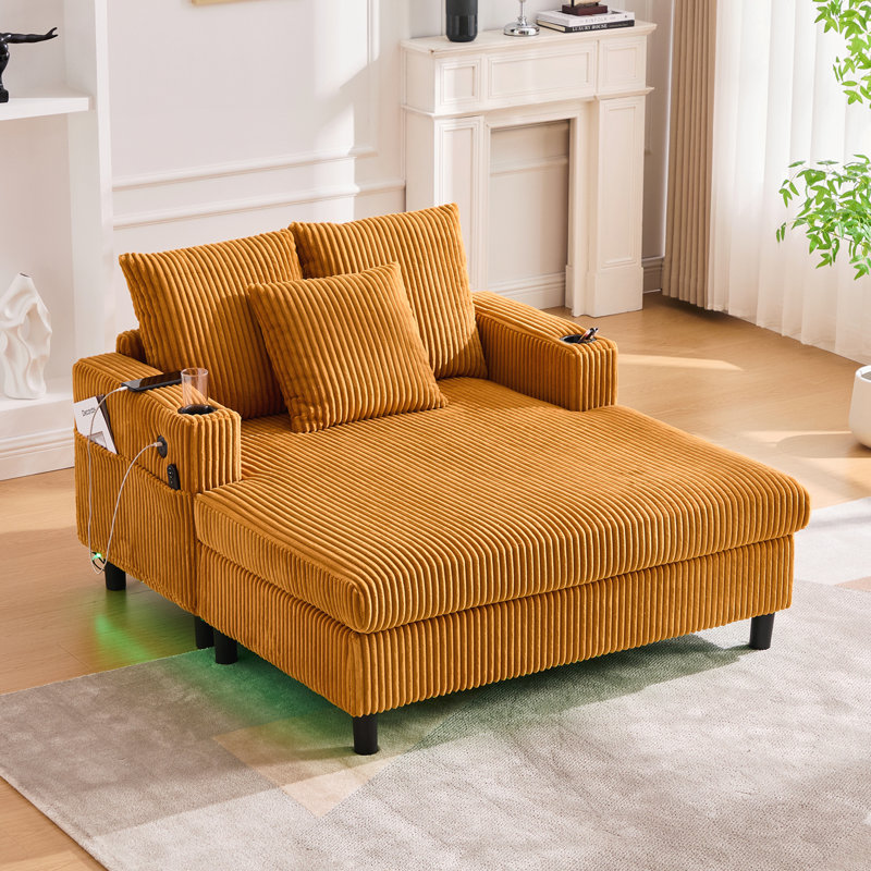 Canapé inclinable moderne en velours côtelé, Jaune moutarde