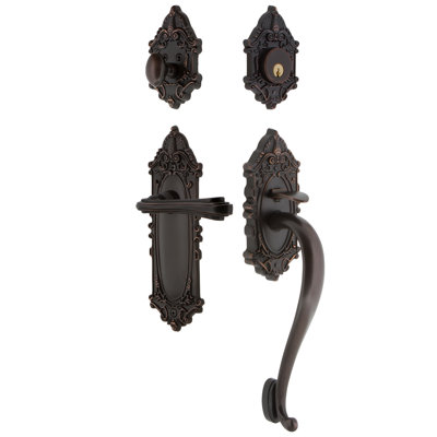 Nostalgic Warehouse Victorian Plate S Grip Handleset with Single Cylinder Deadbolt and Fleur Lever
