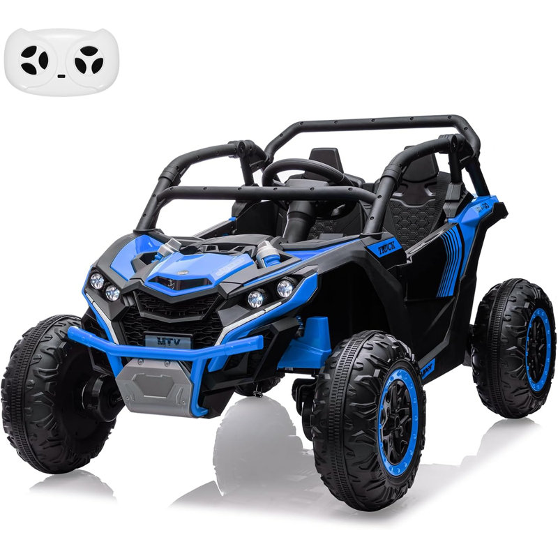 Utilitaire électrique 2 places pour enfants, voiture 4 roues motrices 24V avec télécommande, Bleu
