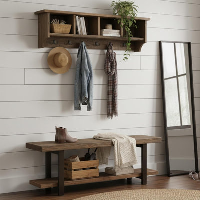Pomona 2-Piece Entryway Organizer Set – 48” Bench with Shelf & Wall-Mounted Coat Hook with Cubbies