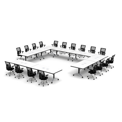 Rectangle 18 Person Flip Top 72'' L Modular Training Table and Chair Set with Casters and Modesty Panel and Cable Management