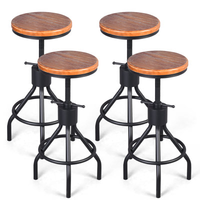 Set,Industrial Bar Stool-Height Adjustable Swivel Wood And Metal Bar Stool,Farmhouse Stool,Extra Tall Pub Height,23.4"-33" by Williston Forge