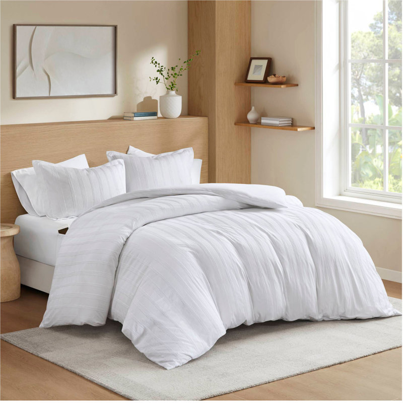 Ensemble de housse de couette 3 pièces, Housse de couette grand + 2 taies d'oreiller, Blanc
