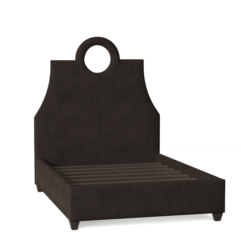 Tess Upholstered Bed, Queen, Bella Black Performance Velvet, Brown Mahogany