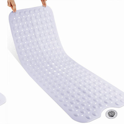 SafeGrip Extra Long Non-Slip Bathtub Mat with Big Suction Cups and Drain Holes, Machine Washable, Phthalate and Latex Free, White 40"x16"