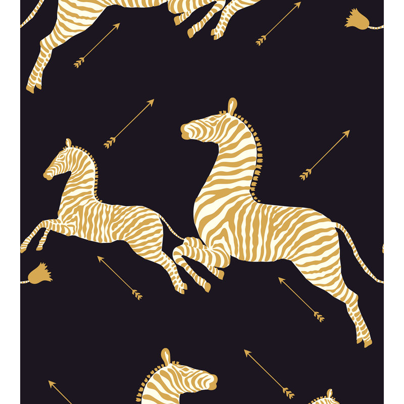 Zebras Animal Print Vinyl Wallpaper Roll, Black