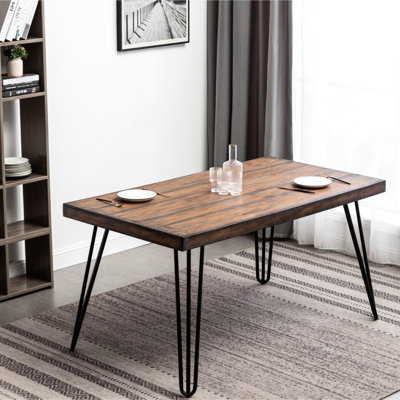 7 Dining , Hairpin Table And 6 Chairs, Rustic Dark Pine Look Table, 3 Color Options, Rectangular For 6, Metal Base Framework Tabletop,