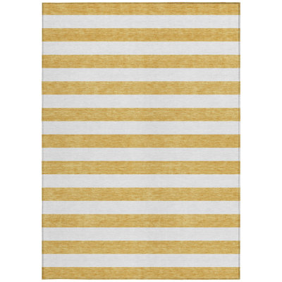 Tapis intérieur lavable antidérapant à rayures dorées 5 pi x 8 pi