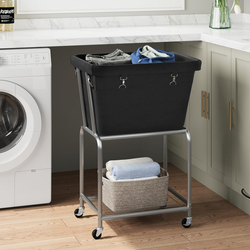 Rolling Laundry Hamper with Wheels, Laundry Cart with Removable Bag, Black