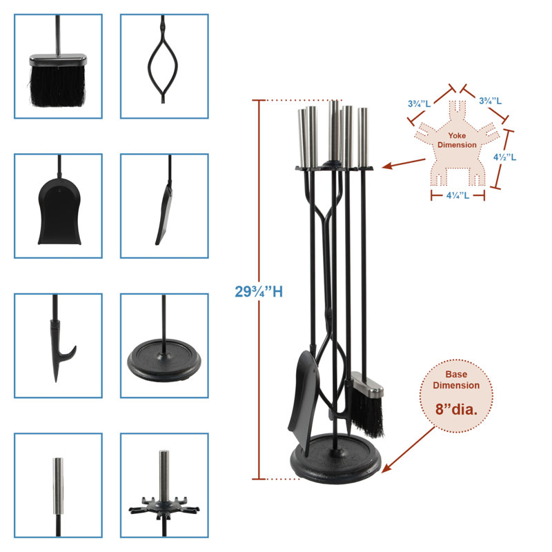 Iron Fireplace Tool Set, Pewter / Black