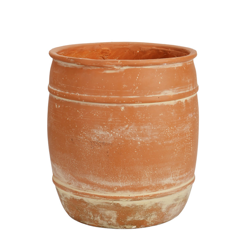 August Grove® 11"H x 9.5" Dia Aged Terracotta Clay Planter Pot with Drainage Hole, Rustic Farmhouse Style Flower Pot with Distressed Finish, Vintage Decorative Planter for Indoor Outdoor Ga...