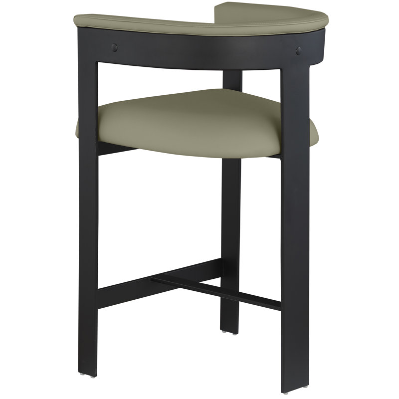 Romeo Hermi Vegan Leather Counter Stool, Matte Black Powder Coating, Olive Green Vegan Leather
