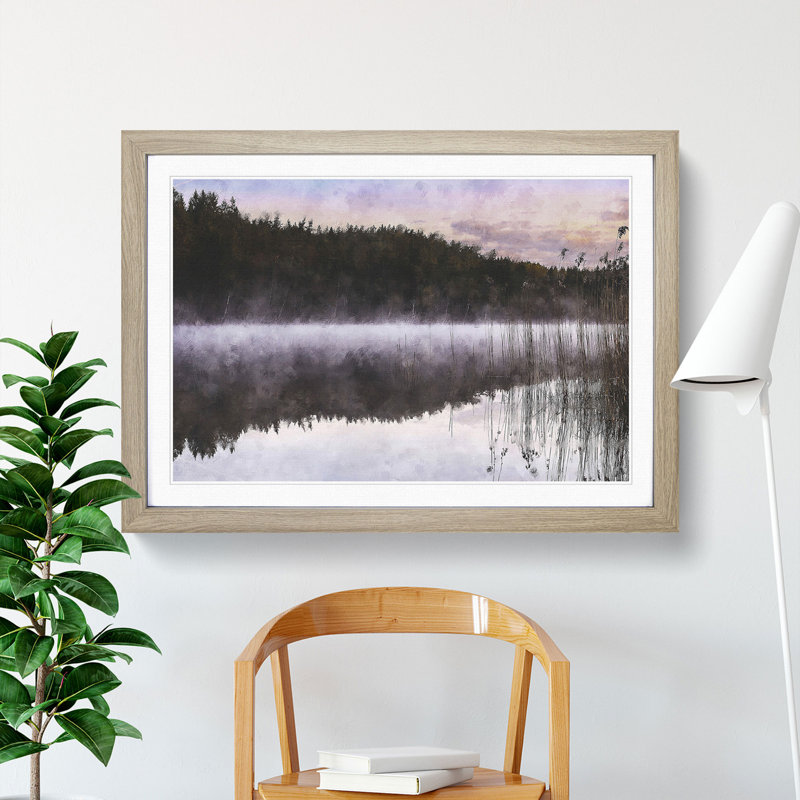Forest and Lake in Sweden - Picture Frame Graphic Art, 27cm H x 36cm W x 2cm D, Oak Framed